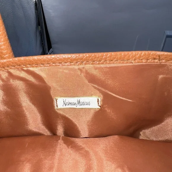 Gently Used Neiman Marcus Blue, Black, Brown Pebble Texture  Faux Leather Tote - Picture 7 of 9